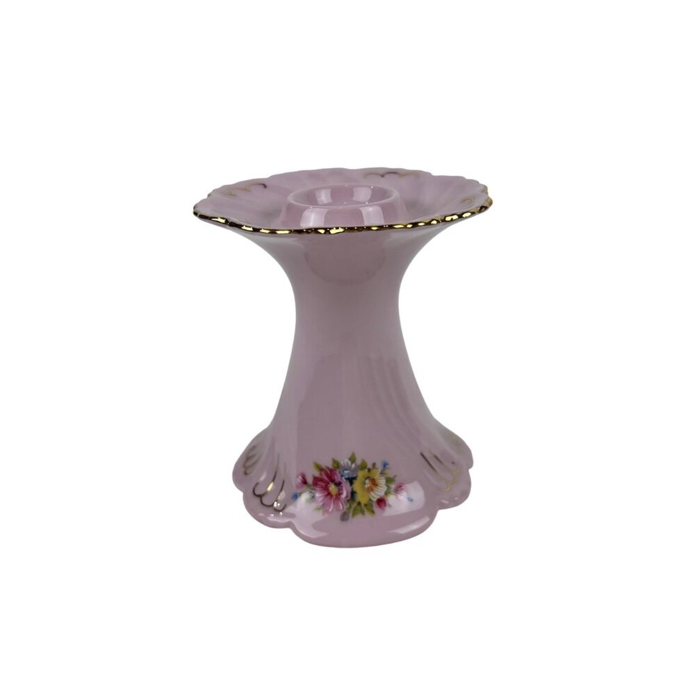 Vintage 40s Pink Candleholder Gold Floral Porcelain Leander 1946 RGK - Picture 7 of 7